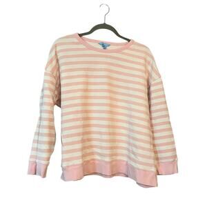 Draper James 100% Cotton Sweatshirt Pink White Stripes Oversized Comfy Leisure